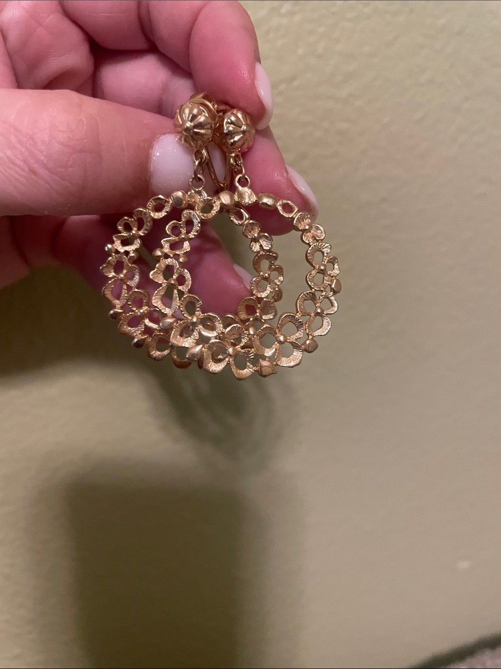 Gold Floral Hoop Drop Earrings - Lightweight Statement